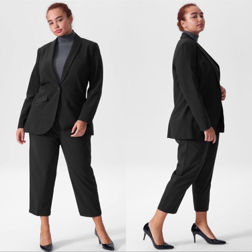 Universal Standard Rio Stretch Wool Formal Blazer Jacket Suit in Black XS 10-12